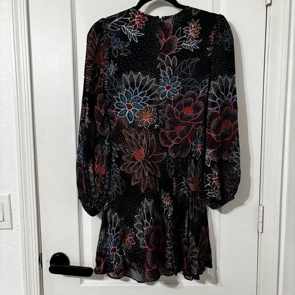 Farm Rio Sparkle Flowers Mini Dress Floral Print Circle Cut-Out Size XS - Picture 5 of 8